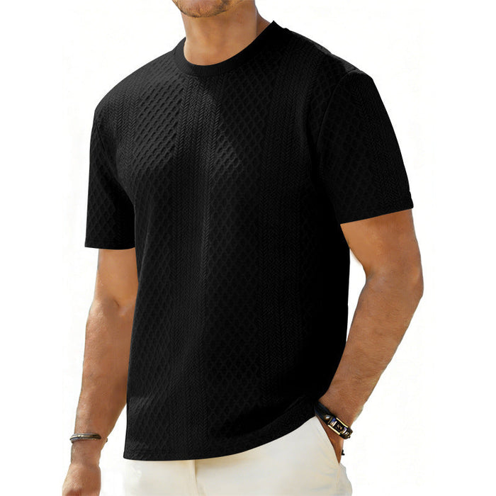 Breathable men's textured jacquard short-sleeve shirt - pullover, polyester, casual