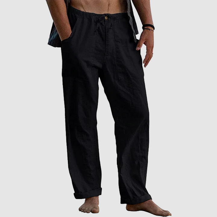 Linen Trousers for Women with Adjustable Waist Cord, Relaxed Fit Summer Trousers