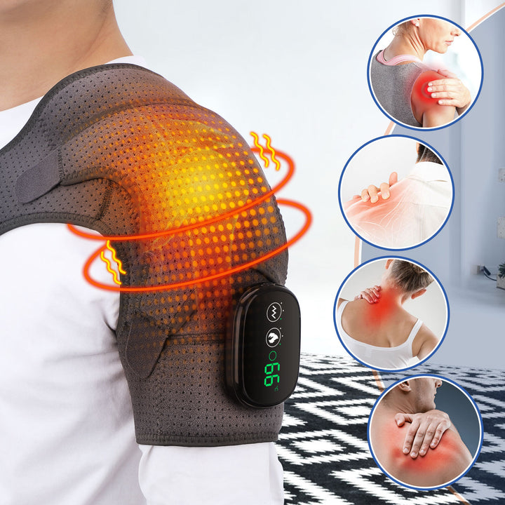 Heated shoulder massage brace with LED panel