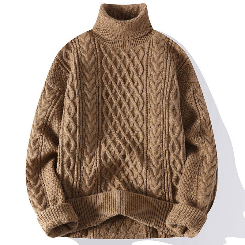 Warm Mens Turtleneck Jumper - Relaxed Cable Knit, Winter