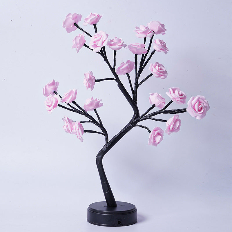 Rose tree lamp with glowing LED roses