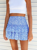 Lightweight women's pleated floral short skirt - ruffled layers, polyester, casual wear