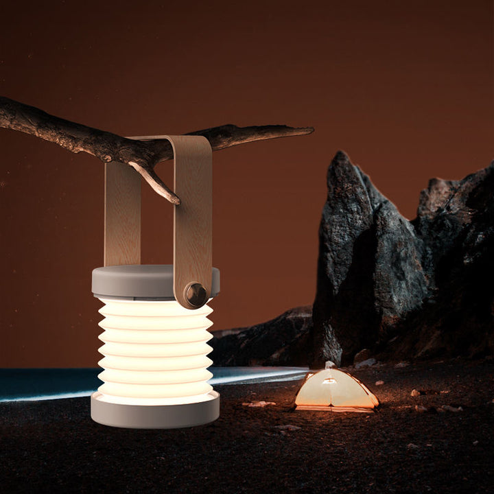 Foldable lantern night light with wooden handle