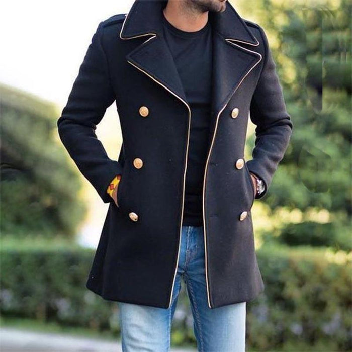 Warm Men's Midlength Coat - Stand Collar, Wool, City