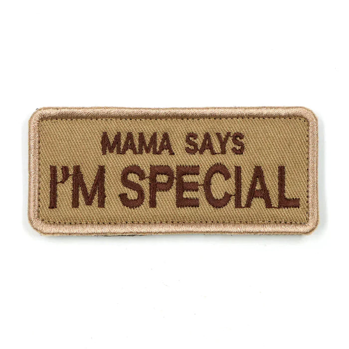 Dog Harness Patch - Embroidered Tan Velcro Backing, Mama Says I'm Special, Fall 2025 Gift Idea