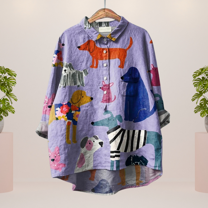Artistic Dog Print T-Shirt in Purple, Comfortable Regular Fit Casual Wear for Everyday Style