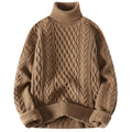Warm Mens Turtleneck Jumper - Relaxed Cable Knit, Winter
