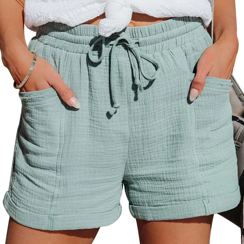 Summer Cotton Linen Shorts Women&