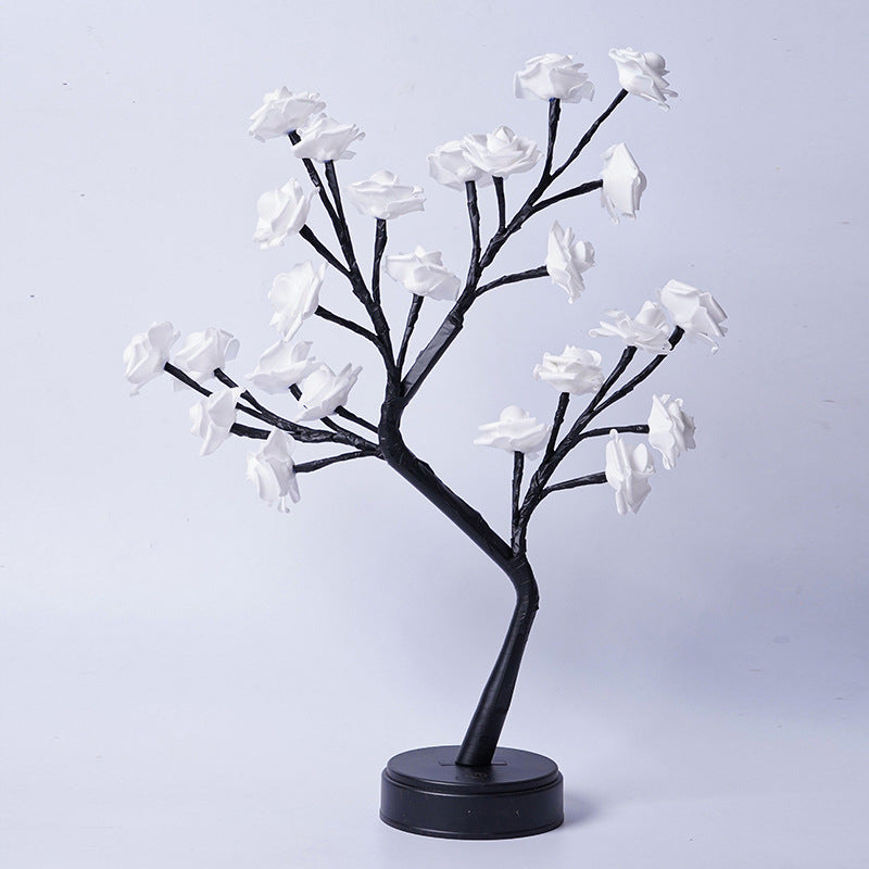 Rose tree lamp with glowing LED roses