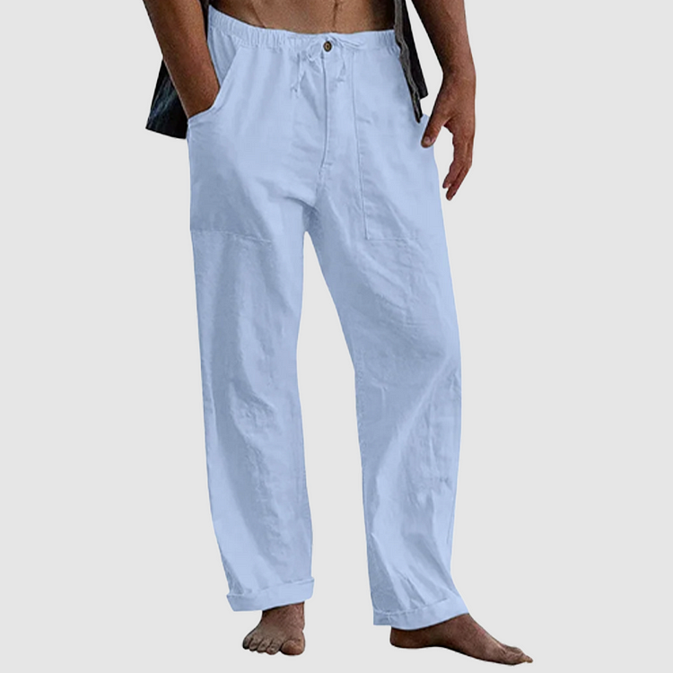 Linen Trousers for Women with Adjustable Waist Cord, Relaxed Fit Summer Trousers