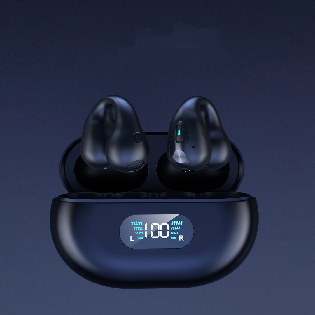 Clip-on open-ear earbuds with charging case