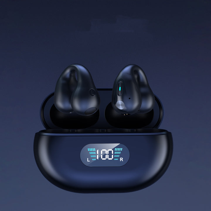 Clip-on open-ear earbuds with charging case