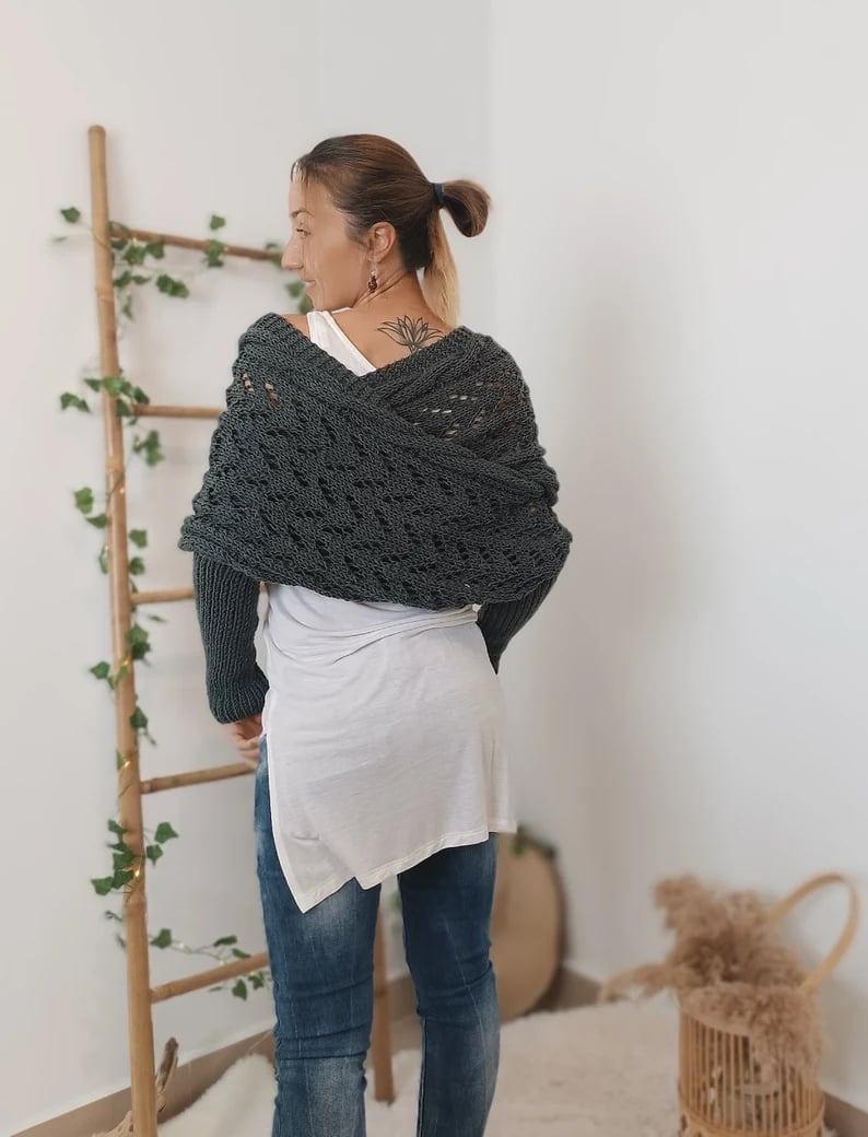 Soft Women’s Scarf - Openwork Rectangular, Knit, For Winter