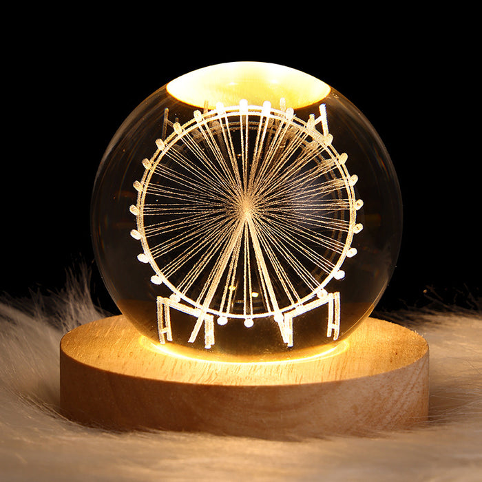 Plovena Crystal ball night light on a solid wood base