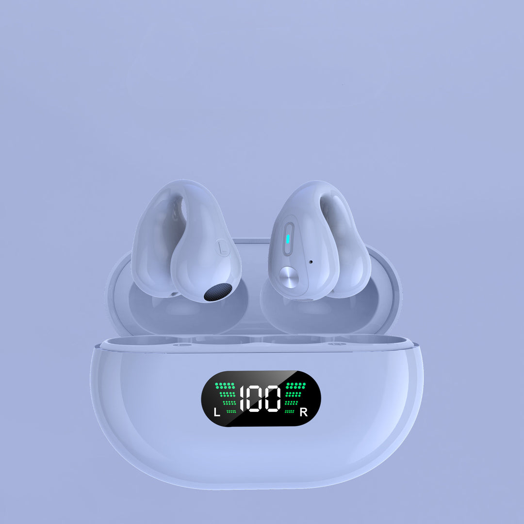 Clip-on open-ear earbuds with charging case