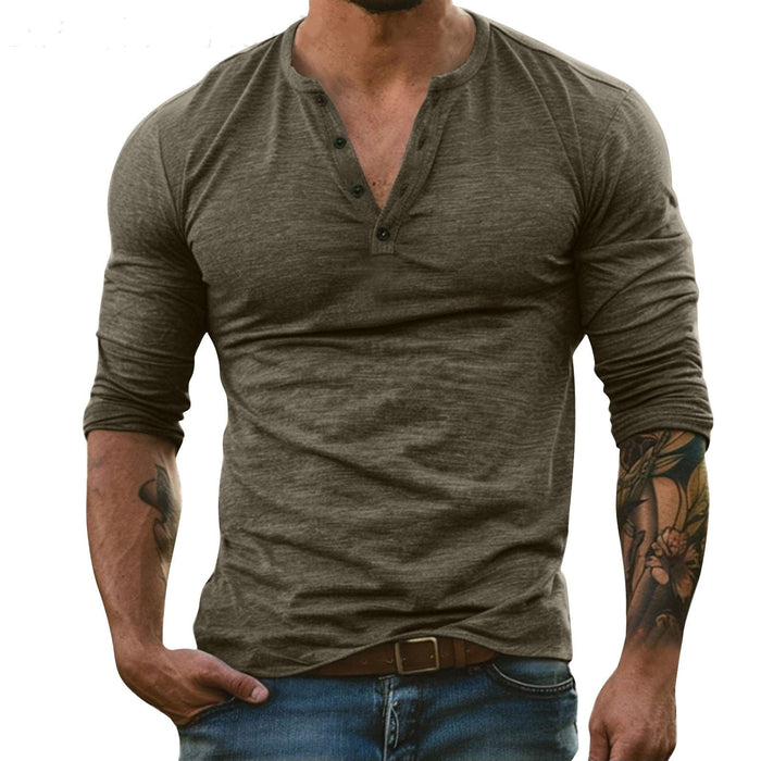Soft men's long-sleeve T-shirt - Henley-style, bamboo-cotton blend, casual wear