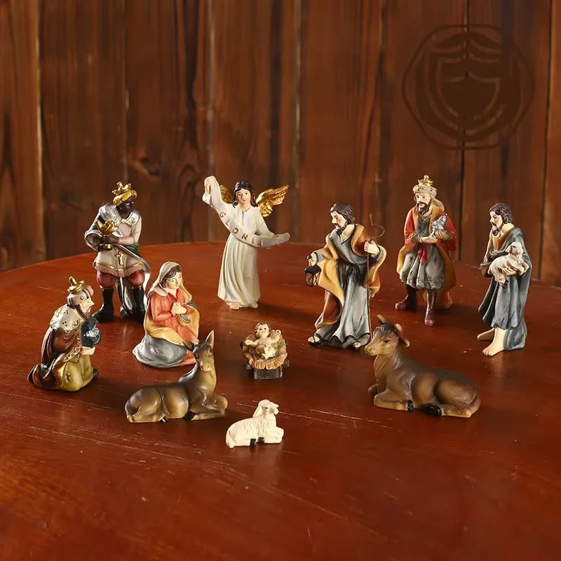 Nativity Set 4 Inch Resin Figures 11 Piece Manger Scene Nativity Christmas Decor Indoor Outdoor Catholic Gift