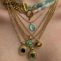 Layered Gold Tone Necklace Set With Resin Stone Pendants Boho Statement jewellery Gift Idea Fall 2026