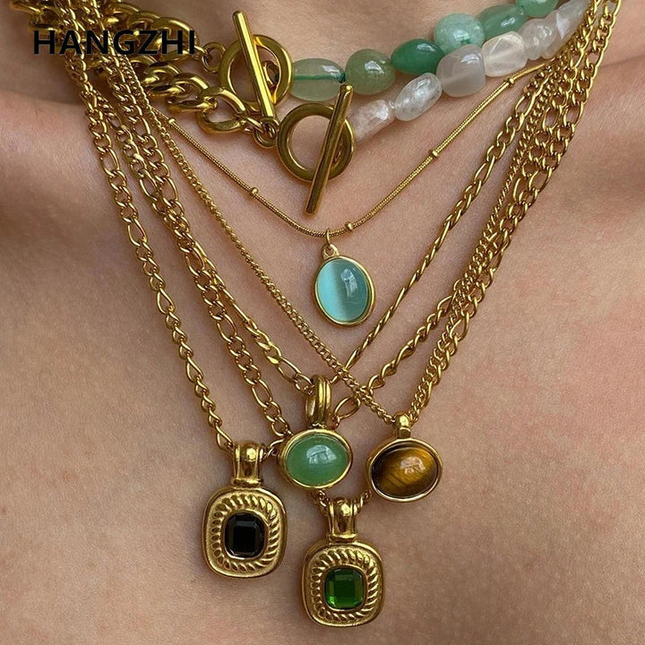 Layered Gold Tone Necklace Set With Resin Stone Pendants Boho Statement jewellery Gift Idea Fall 2026