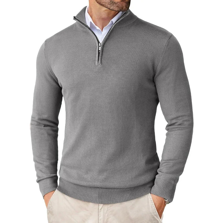 Lightweight Classic Men’s Knit Jumper - Zip Collar, Cotton