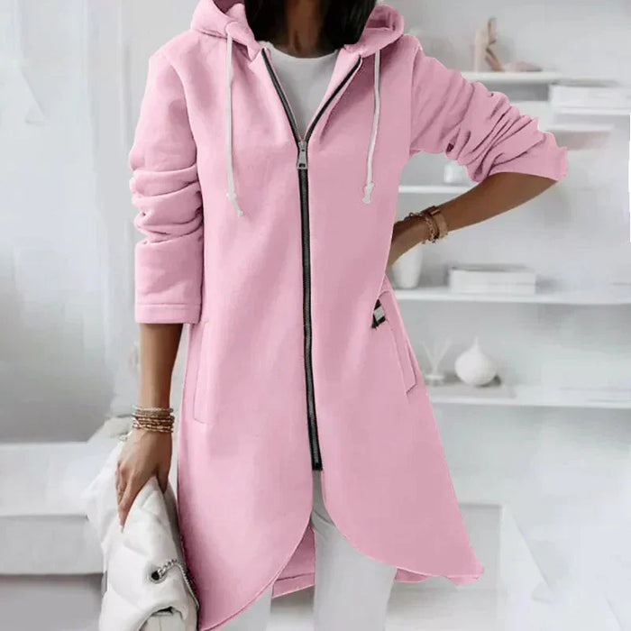 Warm Relaxed Women's Long Hoodie - Zip Front, Knit, Autumn