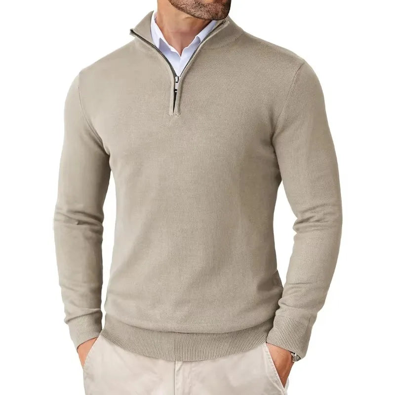 Lightweight Classic Men’s Knit Jumper - Zip Collar, Cotton