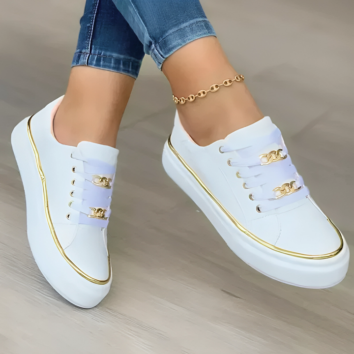 Trendy Black Low-Top Trainers with Gold Accents for All-Day Comfort and Durable PU Leather Construction