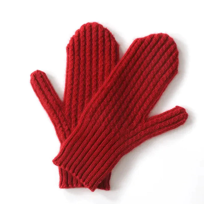 Warm Women's Mittens - Fitted Ribbed Cuff, Wool, Winter