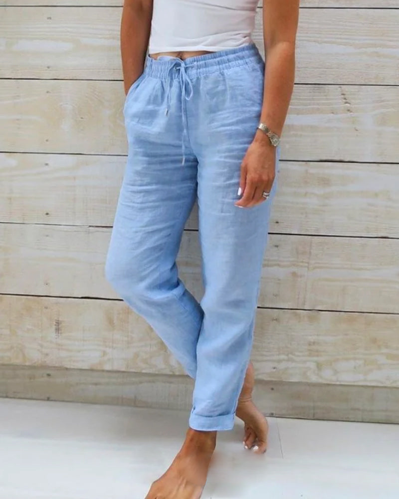 Breathable women’s linen Trousers – elastic waistband, high-quality fabric, for every occasion