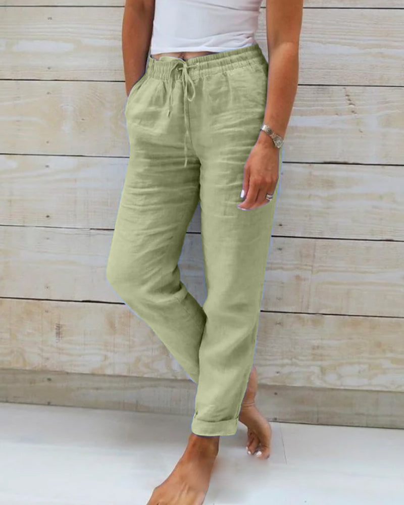 Breathable women’s linen Trousers – elastic waistband, high-quality fabric, for every occasion