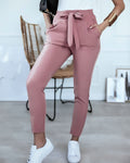 Lightweight & flattering women’s high-waisted trousers – elastic polyester, for casual and office wear