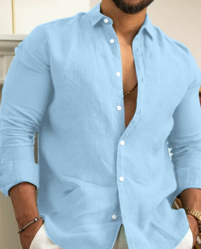 Classic Men's Shirt, Lightweight Button-Up, Breathable Fabric, Versatile Fit for Casual and Formal Occasions