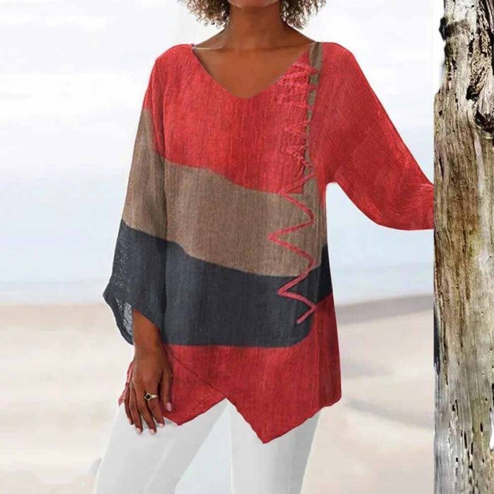 Breathable women’s tricolour shirt – modern design, soft polyester, for all occasions