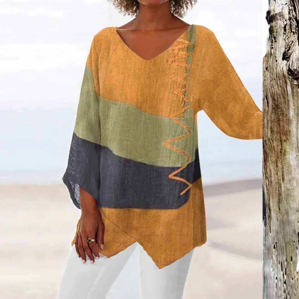 Breathable women’s tricolour shirt – modern design, soft polyester, for all occasions