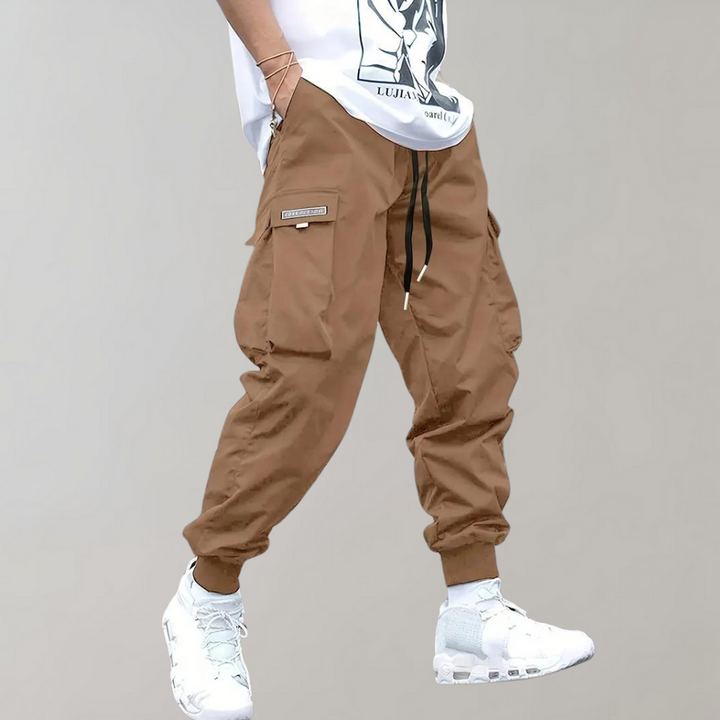 Relaxed Fit Black Cargo Trousers for Men, Breathable and Flexible Casual Trousers with Functional Pockets