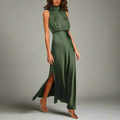 Elegant Women's Maxi Dress with Bare Back and Side Slot, Full-Length Silk Formal Dress for Special Occasions