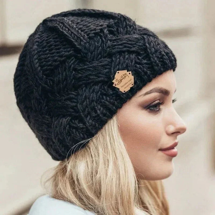 Warm Women's Knit Beanie - Cable Slouchy Cut, Soft Wool