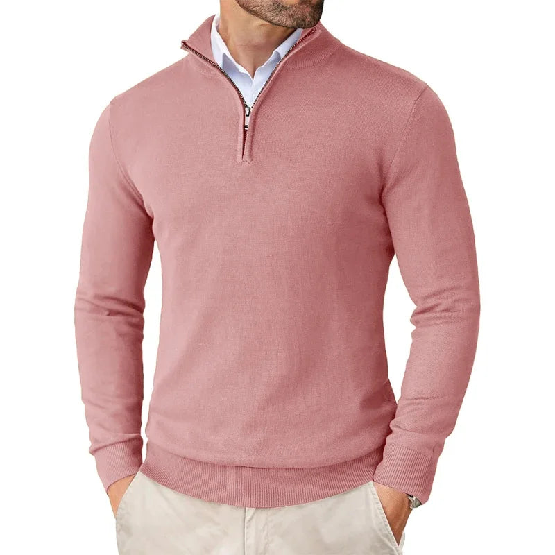 Lightweight Classic Men’s Knit Jumper - Zip Collar, Cotton