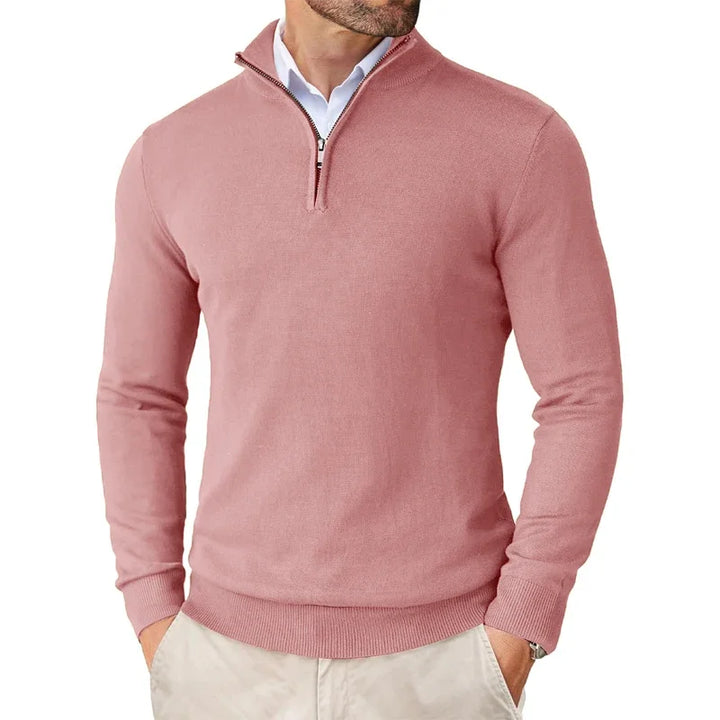 Lightweight Classic Men’s Knit Jumper - Zip Collar, Cotton