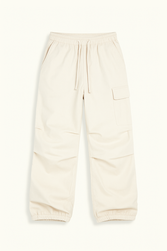 White Cargo Trousers for Women with Adjustable Waistband and Functional Pockets, Modern Utilitarian Style