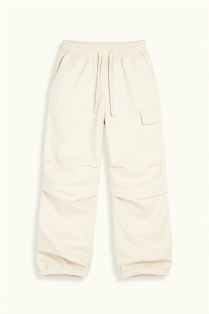 White Cargo Trousers for Women with Adjustable Waistband and Functional Pockets, Modern Utilitarian Style