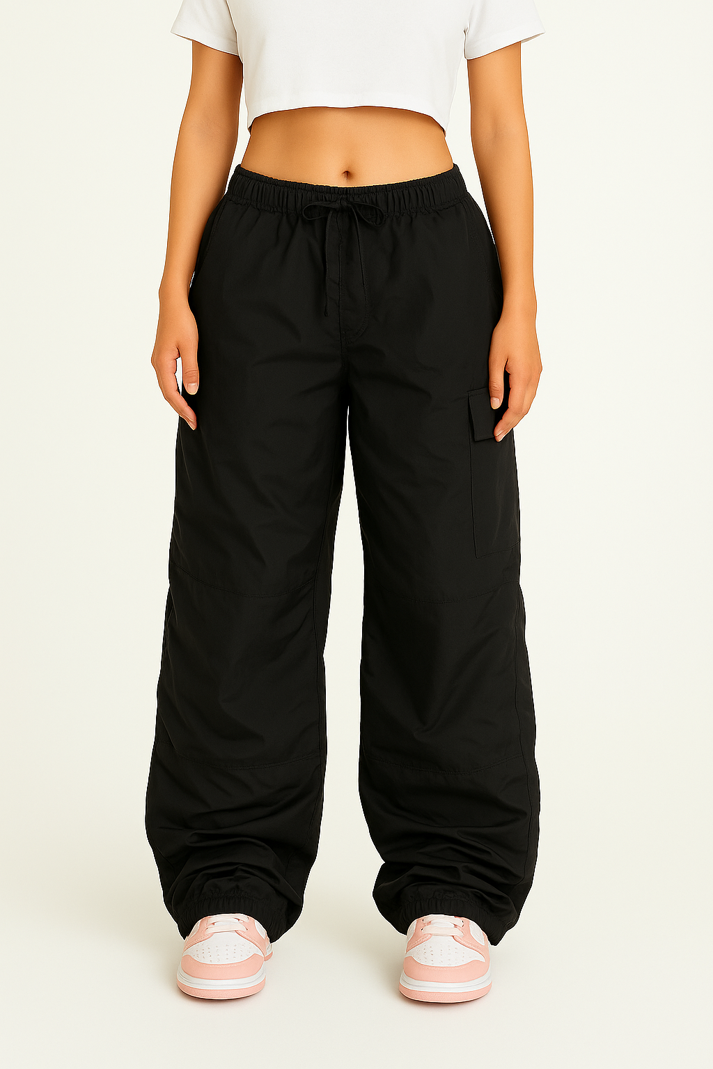 Black Cargo Trousers for Women with Adjustable Waist, Multiple Pockets, and Relaxed Fit for Versatile Styling