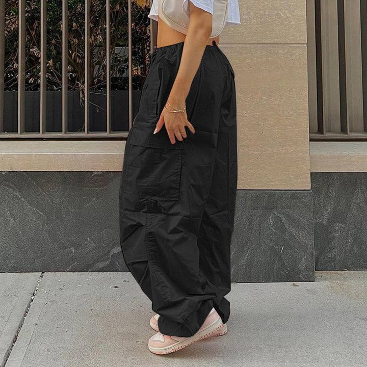 Black Cargo Trousers for Women with Adjustable Waist, Multiple Pockets, and Relaxed Fit for Versatile Styling