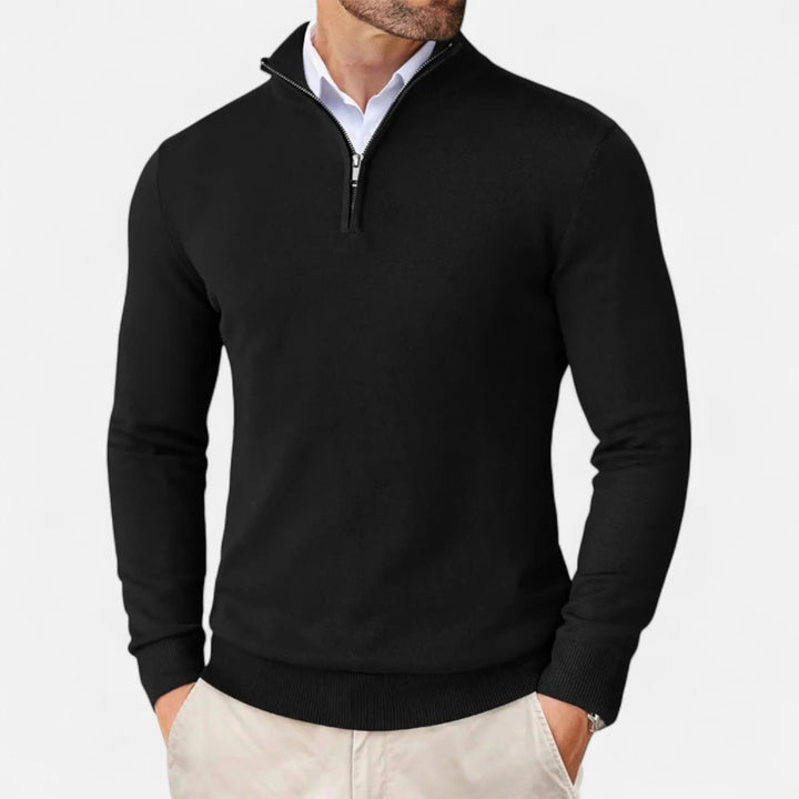 Lightweight Classic Men’s Knit Jumper - Zip Collar, Cotton