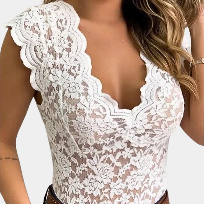 Lightweight women’s lace blouse – sleeveless V-neck design, breathable fabric, for special occasions