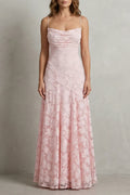 Soft women's dress - backless lace-up, lace-overlay chiffon, for formal occasions