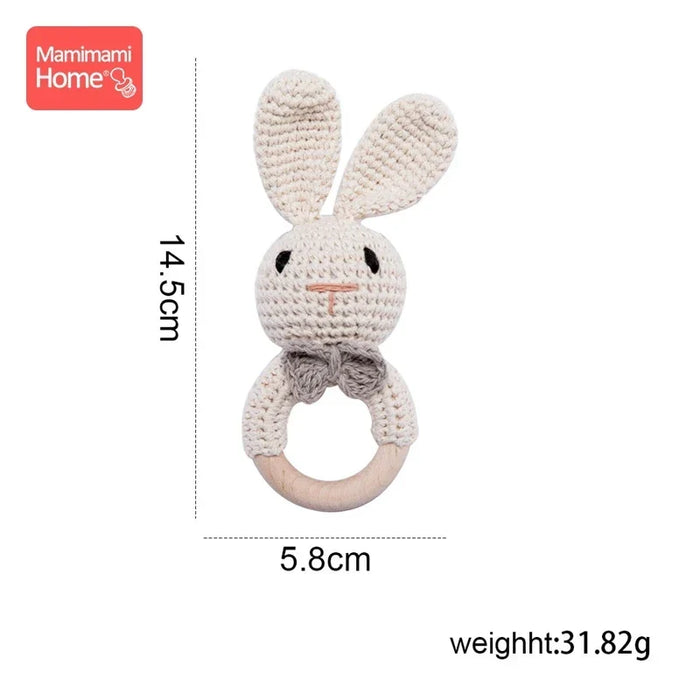 Wooden Crochet Baby Teether Rattle Toy, BPA-Free Infant Teething Toy for Newborns, Safe and Engaging Multi-Functional Design