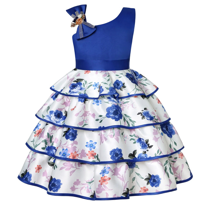 Soft girls' dress - one-shoulder knee-length floral, polyester, for party or wedding
