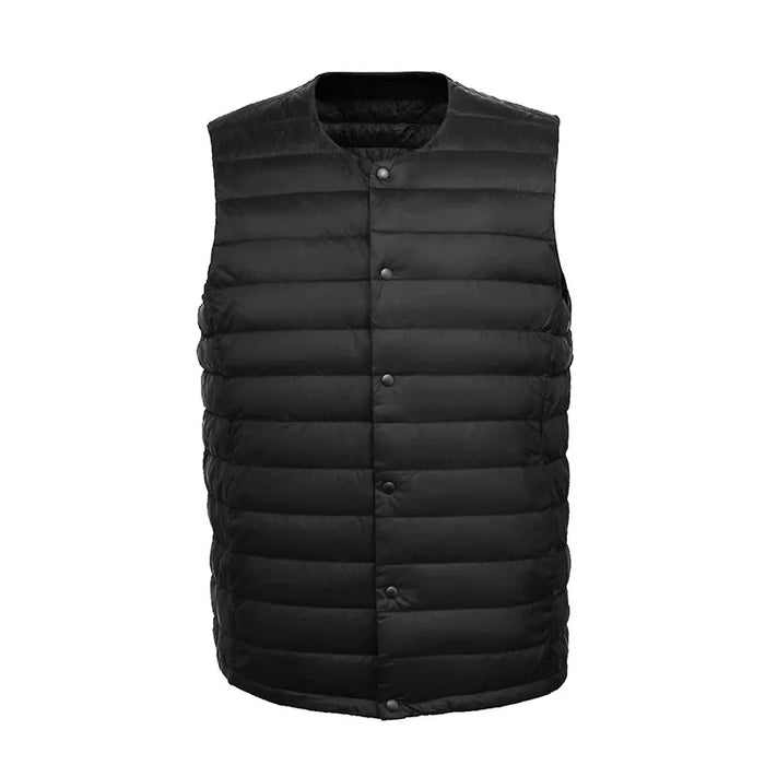 Lightweight Men's Down Vest - Short Quilted, Nylon Layering