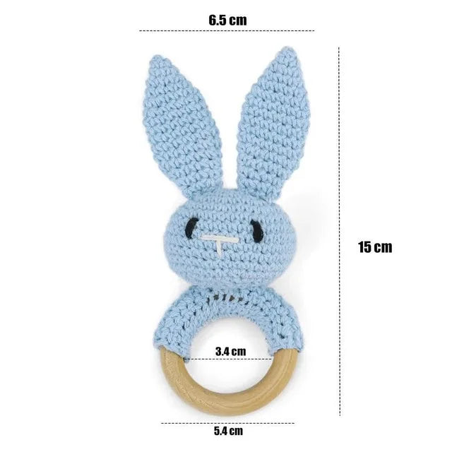Crochet Bear Teether Rattle Ring Newborn Sensory Toys